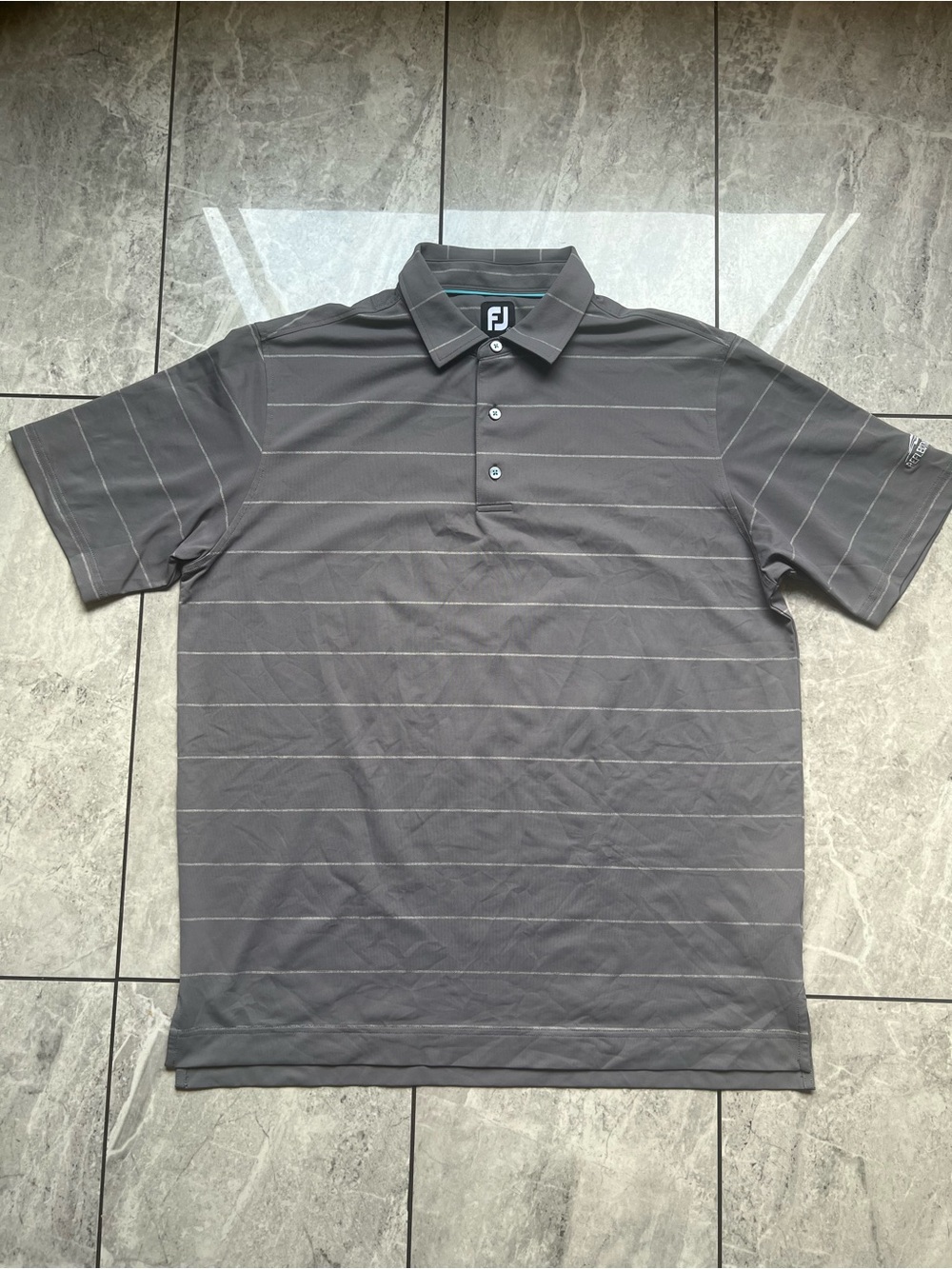 FootJoy FJ Golf Polo Shirt XL Gray Pinstripe Reflection BayClub Embroidered